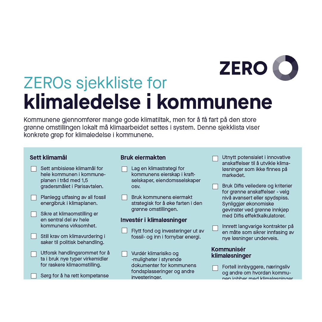 ZEROs sjekkliste for klimaledelse i kommunene